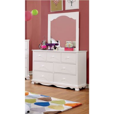 image of Jevi Transitional Wood 7-Drawer 2-Piece Youth Dresser and Mirror Set by Furniture of America - White with sku:lrsveeg2xj8etxuztdez4gstd8mu7mbs-overstock