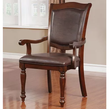 Traditional Wood Dining Arm Chairs in Brown Cherry/Espresso (Set of 2)