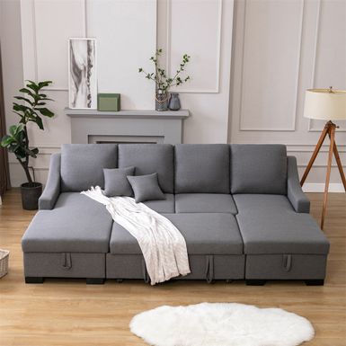 image of Merax Upholstery Sleeper Sectional Sofa with Double Storage Spaces - Grey with sku:ozvsetvmod1vtdxvgxjcsgstd8mu7mbs--ovr