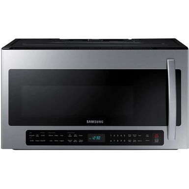 image of Samsung 2.1 Cu. Ft. Fingerprint Resistant Stainless Steel Over The Range Microwave with sku:me21r7051ss-me21r7051ss/aa-abt