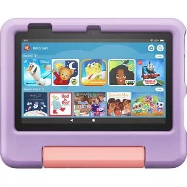 image of Amazon - Fire 7 Kids Ages 3-7 (2022) 7" tablet with Wi-Fi 16 GB - Purple with sku:bb22104879-bestbuy