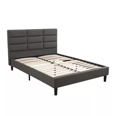 Roncy Dark Grey Upholstered Queen Platform Bed Frame