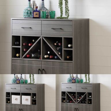 South Shore Vietti Bar Cabinet with Bottle Storage and Drawers - Black Oak