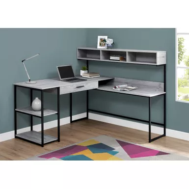 Computer Desk/ Home Office/ Corner/ Storage Drawers/ L Shape/ Work/ Laptop/ Metal/ Laminate/ Grey/ Black/ Contemporary/ Modern