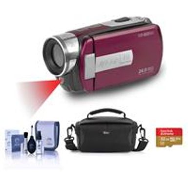 image of Minolta MN80NV 1080p Full HD 3" Touchscreen Camcorder with Nightvision, Maroon/Plum - Bundle With 32GB MicroSDHC Card, Video Case, Cleaning Kit with sku:imn80nvma-adorama