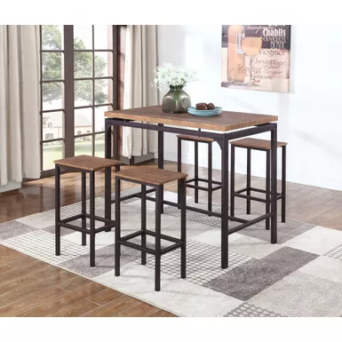 image of Santana 5-piece Pub Height Bar Table Set Weathered Chestnut and Black with sku:182002-coaster