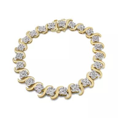 10K Yellow Gold Plated .925 Sterling Silver 1.0 Cttw Diamond "S" Link 7.25" Bracelet (J-K Color, I1-I2 Clarity)