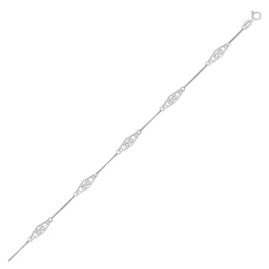 image of 14k White Gold Anklet with Fancy Diamond Shape Filigree Stations (10 Inch) with sku:d6986532-10-rcj