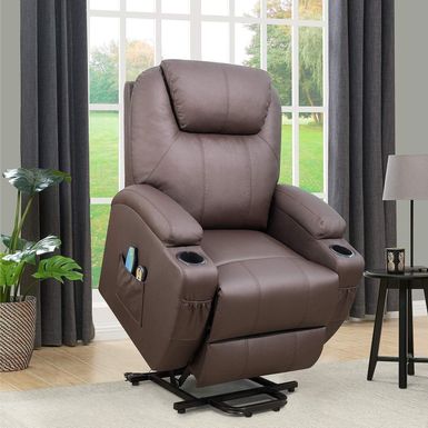 image of Power Lift Recliner Chair PU Leather for Elderly with Massage and Heating Ergonomic Lounge - Brown with sku:8a2nkmz8k4r4kbaatxtoggstd8mu7mbs--ovr