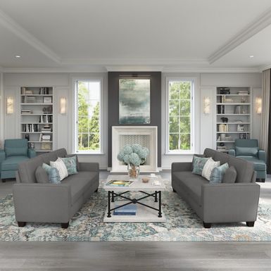 Stockton 98W L Shaped Sectional Couch by Bush Furniture - Turkish Blue