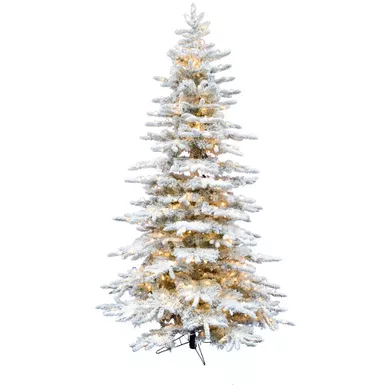 Christmas Time 6.5' White Pine, Snowy Christmas Tree, Clear LED Lights, Easy Connect