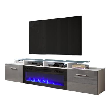 image of Rova EF Electric Fireplace Modern 75" TV Stand - White/Gray with sku:tsatstz9e7eyl_fzd7pzkgstd8mu7mbs-overstock