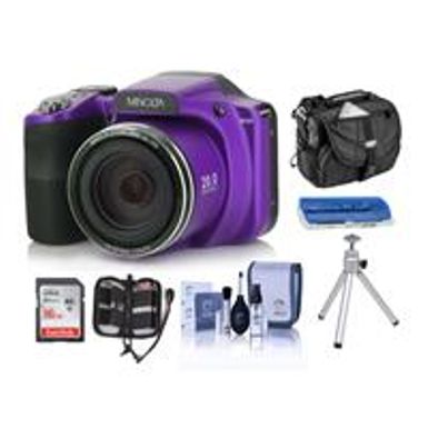 image of Minolta M35Z 20MP 1080p HD Bridge Digital Camera with 35x Optical Zoom, Purple - Bundle With Camera Case, 16GB SDHC Card, Memory Wallet, Cleaning Kit, Card Read er, Tabletop Tripod with sku:imn35zpa-adorama