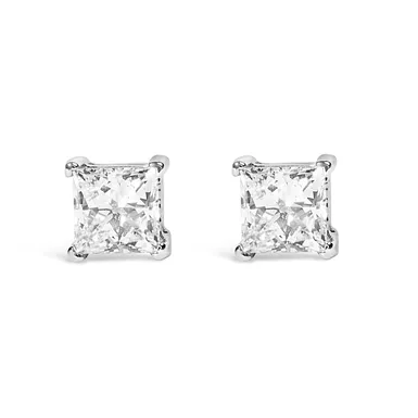 image of 14K White Gold 1/2 Cttw Princess Cut Lab Grown Diamond Solitaire Stud Earrings (F-G Color, VS2-SI1 Clarity) with sku:74-3433wld-luxcom