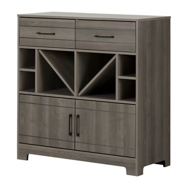South Shore Vietti Bar Cabinet with Bottle Storage and Drawers - Black Oak