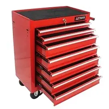 image of Rolling Tool Chest with 7-Drawer Tool Box,Multifunctional Tool Cart on Wheels,Tool Storage Organizer Cabinets with Key Locking for Garage, Warehouse, Repair Shop,24.20"D x 12.90"W x 29.90"H (red) with sku:b0cqsjb97k-amazon