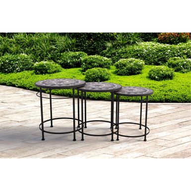 image of Russell MosaicTile and Metal Outdoor Nesting Tables, Set of 3 - Black with sku:jj_k_w4zw9wgwnuyb9g_oqstd8mu7mbs-jim-ovr