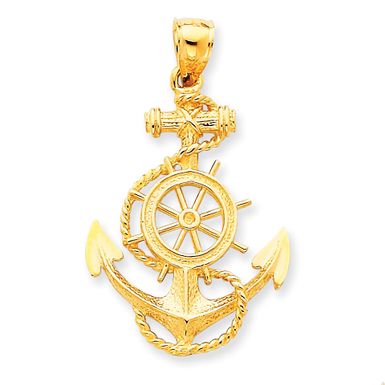 image of 14k Large Anchor w/Wheel Pendant by Versil, with 18 Inch Gold Cable Chain - Pendant Necklace with sku:6b4sggazb2ag2biifg52zastd8mu7mbs--ovr