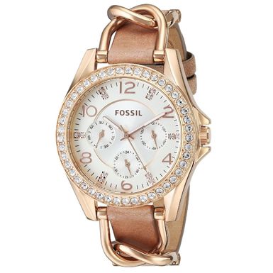 Rent to own Fossil - Ladies Riley Rose Gold-Tone Crystal Leather