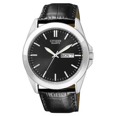 image of Citizen - Mens Quartz Black Leather Strap Watch Black Dial with sku:bf0580-06e-powersales