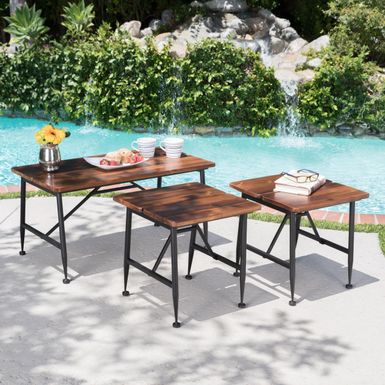 Ocala Outdoor Industrial Acacia Wood 3-piece Table Set by Christopher Knight Home - Antique + Black