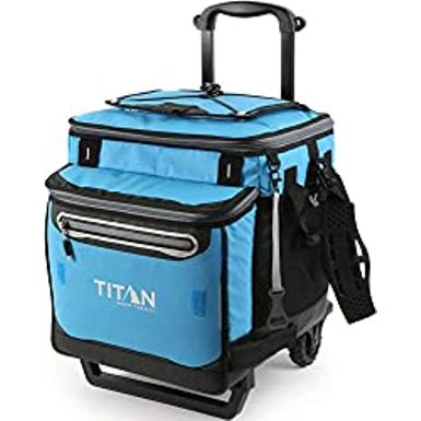 image of Arctic Zone Titan Deep Freeze 60 (50+10) Can Collapsible Rolling Cooler with Wheels and All-Terrain Cart with sku:b08l9vd6h8-cal-amz