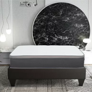 image of Carter Queen Dark Grey Platform Bed with Equilibria 12 in. Pocket Spring Mattress with sku:65399-primo