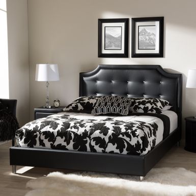 image of Baxton Studio Carlotta Modern Black Faux Leather Platform Bed with Upholstered Headboard - Queen with sku:91usrqcpridmfpexquleawstd8mu7mbs-overstock