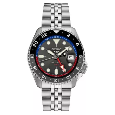image of Seiko 5 Sports Automatic GMT Watch - Stainless Steel/Gray Dial with sku:ssk019-electronicexpress