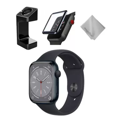 image of Apple Watch Series 8 GPS 41mm Midnight Aluminum Case with Midnight Sport Band S/M Midnight Bundle with sku:mnu73b-streamline