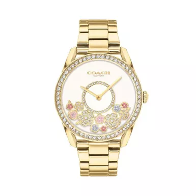 image of Coach - Ladies Preston Gold-Tone Crystal SS Watch White & Tea Rose Motif Dial with sku:14503777-powersales
