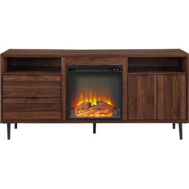 image of Walker Edison - Modern Two Drawer Fireplace TV Stand for Most TVs up to 65” - Dark Walnut with sku:bb21322218-6376522-bestbuy-walkeredison