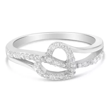 Sterling Silver 1/8ct TDW Round Cut Diamond Heart and Ribbon Accent Ring (I-J, I2-I3) Choice of size