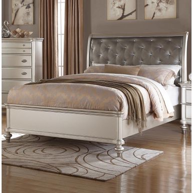image of Opulent Wooden Queen Bed With Silver PU Tufted HB, Shinny Silver Finish - Queen with sku:eqw5khwmc-sipaaqkmighgstd8mu7mbs-overstock