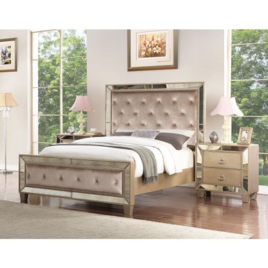 Rent To Own Abbyson Chateau Mirrored Tufted 3 Piece Bedroom