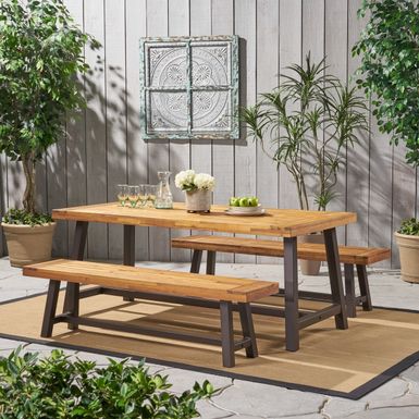 Carlisle Outdoor 3-piece Acacia Dining Set by Christopher Knight Home - Sandblasted Dark Brown+White Rustic Metal