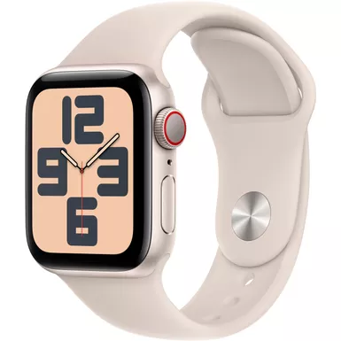 image of Apple Watch SE 2nd Generation (GPS + Cellular) 40mm Starlight Aluminum Case with Starlight Sport Band - S/M - Starlight with sku:bb22092689-bestbuy