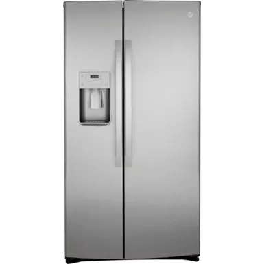 image of GE - 25.1 Cu. Ft. Side-By-Side Refrigerator with External Ice & Water Dispenser - Stainless Steel with sku:bb21185681-bestbuy