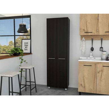 image of FM Furniture Pensacola, Double Door Pantry Cabinet, Five Interior Shelve - N/A - Black Wenge with sku:dvi2x-xtkmmcalrscnpsvastd8mu7mbs-overstock