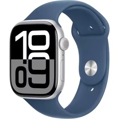 Apple Watch Series 10 (GPS) 46mm Aluminum Case with Denim Sport Band - M/L - Silver