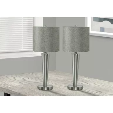 Lighting - 2Pcs/24"H Table Lamp Nickel Metal / Grey / USB