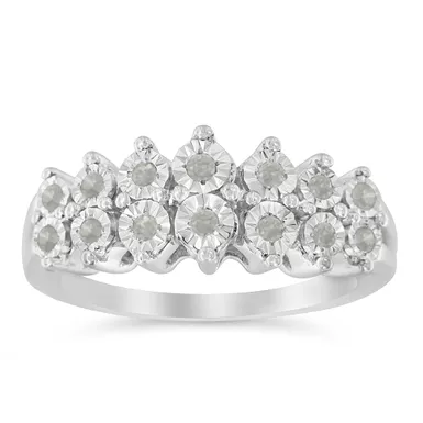 image of Sterling Silver 1/4ct TDW Rose-cut 2-Row Diamond Band Ring (I-J, I3-Promo) Choice of Size with sku:015903r700-luxcom