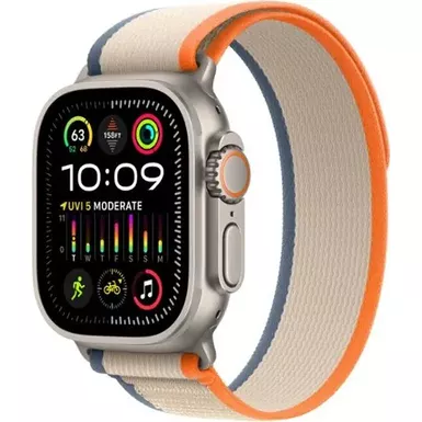 image of Apple Watch Ultra 2 GPS + Cellular 49mm Titanium Case with Orange/Beige Trail Loop (Medium/Large) - Titanium with sku:bb22269344-bestbuy