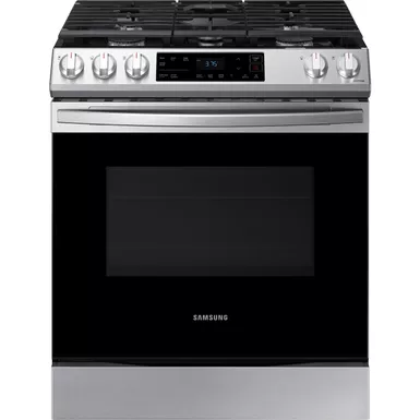 image of Samsung - 6.0 cu. ft. Front Control Slide-in Gas Range with Wi-Fi, Fingerprint Resistant - Stainless Steel with sku:bb21547062-bestbuy