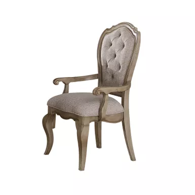 ACME Chelmsford Arm Chair (Set-2), Beige Fabric & Antique Taupe