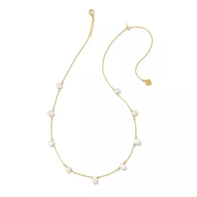 image of Kendra Scott Leighton Pearl Strand Necklace (Gold/White Pearl) with sku:9608852560|gold|white-pearl-corporatesignature
