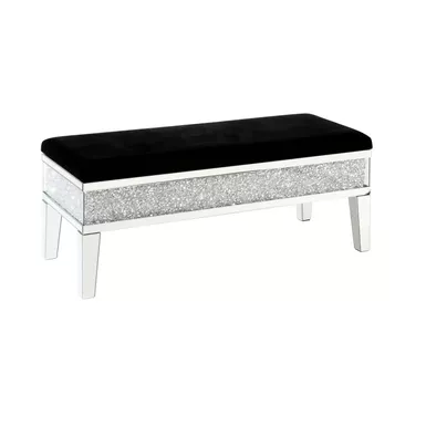 ACME Noralie Bench w/Storage, Mirrored & Faux Diamonds