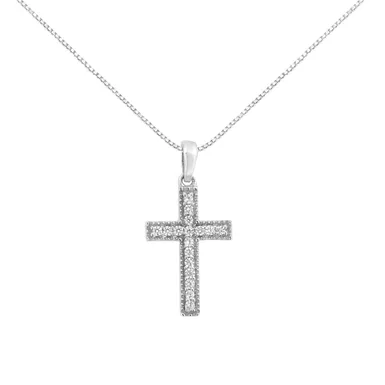 .925 Sterling Silver 1/7 cttw Diamond Cross 18" Pendant Necklace (I-J Color, I3 Clarity)