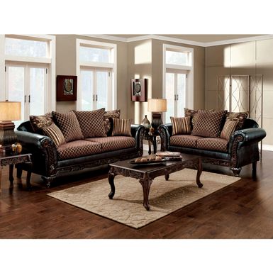 image of Furniture of America Mervaus Traditional Brown 2-piece Sofa Set - Espresso with sku:taaox9diwescqfsfnis7gwstd8mu7mbs-fur-ovr