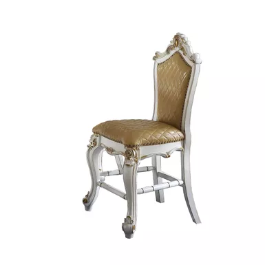 ACME Picardy Counter Height Chair (Set-2), Antique Pearl & Butterscotch Synthetic Leather